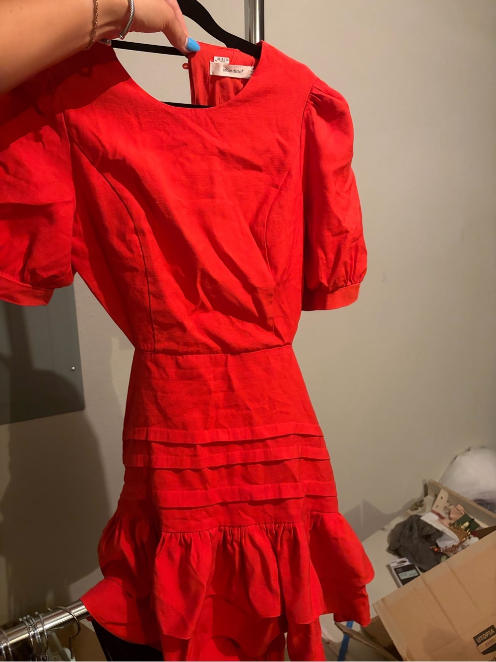 Idem Ditto Bright Red Short Sleeve Ruffled Women’s Dress